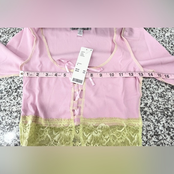 NWT Urban Outfitters Women's Pink crop top w/ yellow lace trim Sz avail: S,M,L - Picture 7 of 10